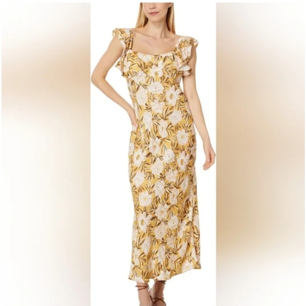 NWT Madewell Angelina Yellow Floral Maxi Dress with Ruffle Sleeves Size 12